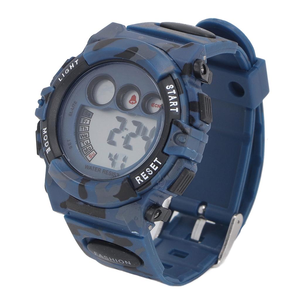 Kids Camouflage Digital Watch Alarm Clock Date Display Split Time On Time Alarm 12Celsius24 Hour 7 Colors LED Backlight 50m Waterproof Watch for Boys