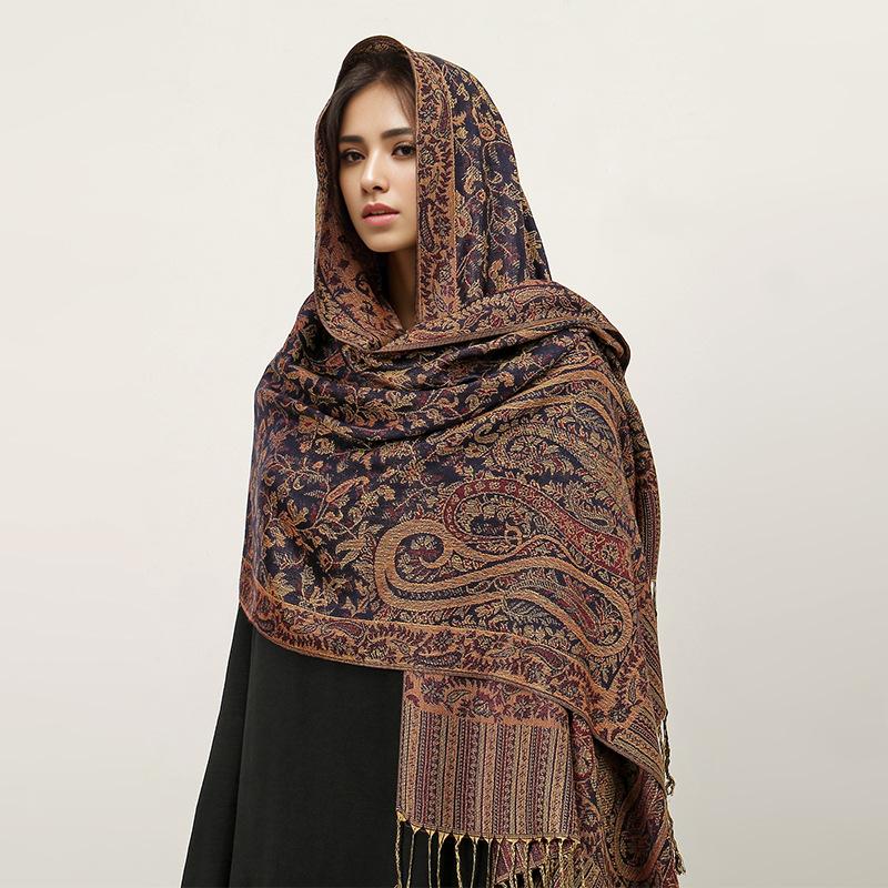 Imitation Cashmere Scarf Ethnic Style Scarf Shawl Cashew Flower Light Luxury High-End Fringed Scarf