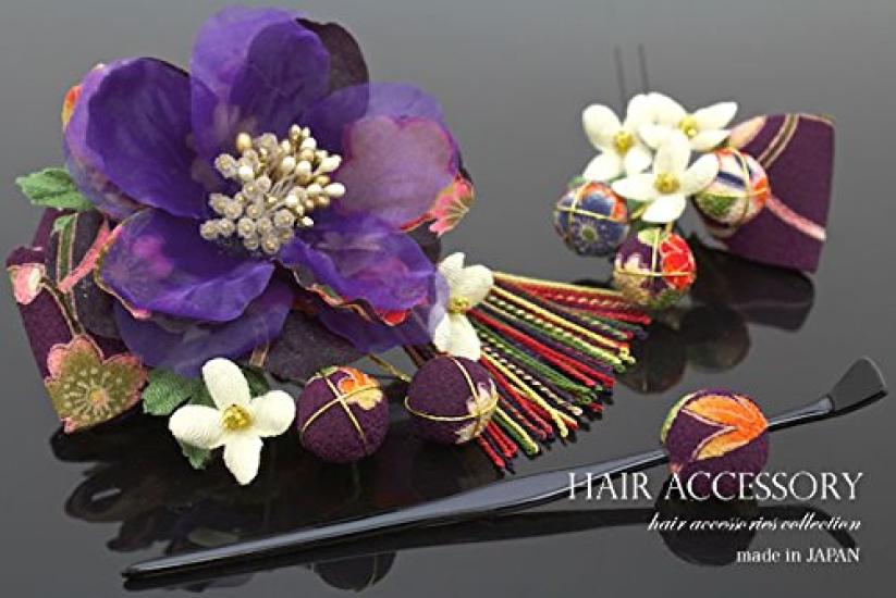 SOUBIEN Hair Ornaments for and Other Japanese Set with Floral Japanese Pattern and Braided Perfect for and Purple Coming-of-Age Ceremonies,