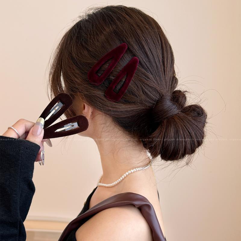 Korean Flocking Water Drop Hair Clips Simple Solid Color Bangs Side Hair Pin Cute Mini BB Clip Women Autumn Winter Hair Accessories