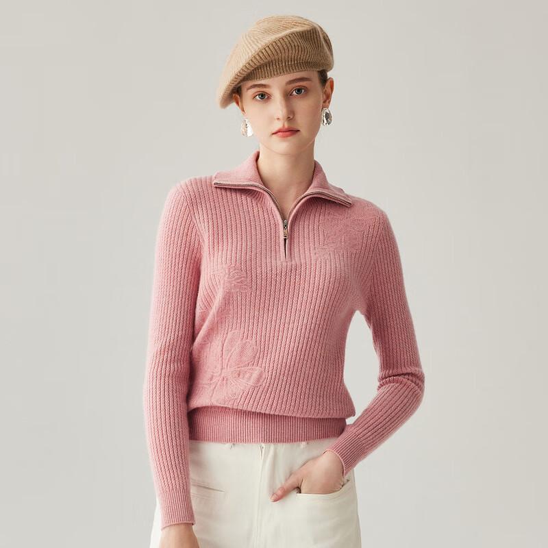 Zhaojun Women's Cashmere Turn-down Collar Cable Knit Sweater