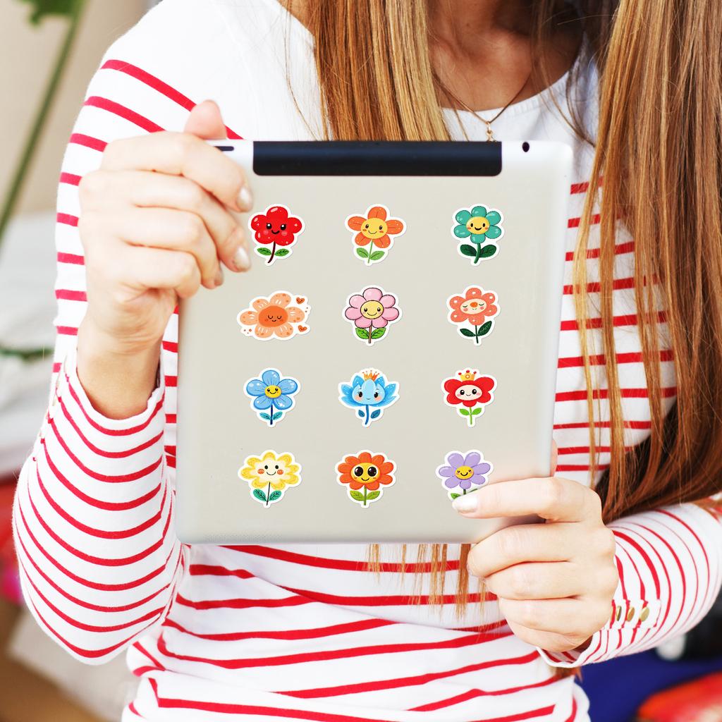 50PCS Unique Cute Cartoon Smile Flower Stickers, Kids Reward Stickers for Journal, Tablet & Decoration