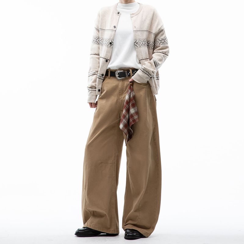 Dream Made American Retro Deconstructed Casual Pants for Men 2025 Autumn New Straight Loose Wide-Leg Pants