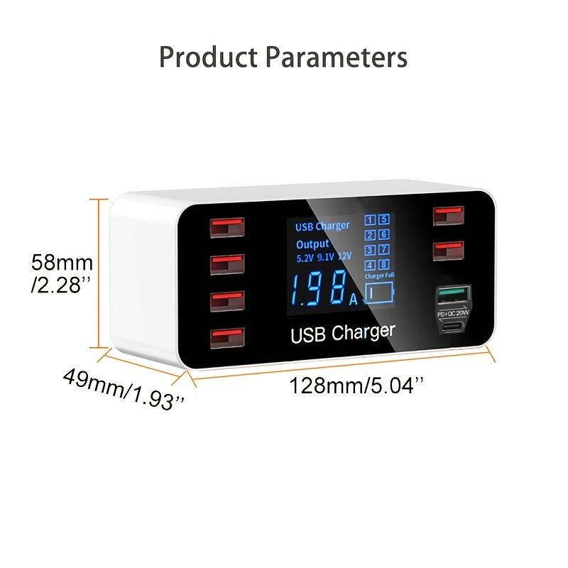 40W Quick Charger QC3.0 8-Port Multi USB Charger Station Fast Charging For iPhone 15 14 13 Por Tablet Desktop with Type C PD 20W