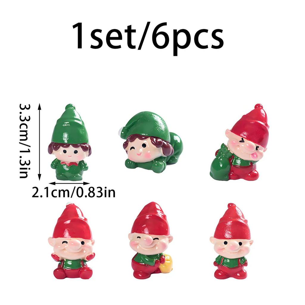6Pcs Mini Christmas Elves Figurines Cute Elves Little People Decor For Diy Fairy Garden Christmas Tree Holiday Decor