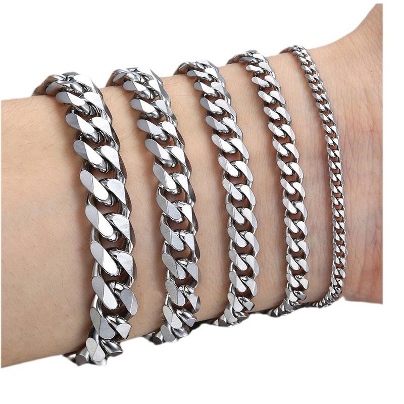 European & American Style Punk Hip-Hop Stainless Steel Cuban Chain Bracelet - Simple Six-Sided Polished Titanium Design