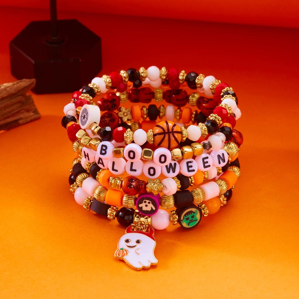 New Creative Pumpkin Skull Ghost Spider Bracelets Set for Women Handmade Polymer Clay Beads Stackable Bracelet Halloween Jewelry