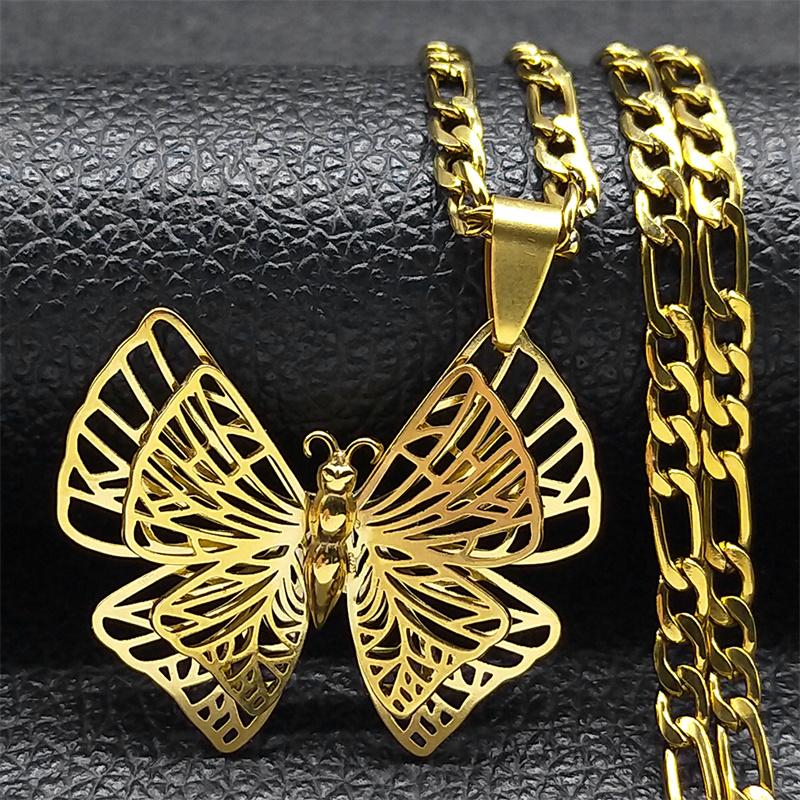 Fashion Hollow Butterfly Necklace for Women Stainless Steel Gold Color Insect Clavicle Chain Necledced Birthday Jewelry Gifts