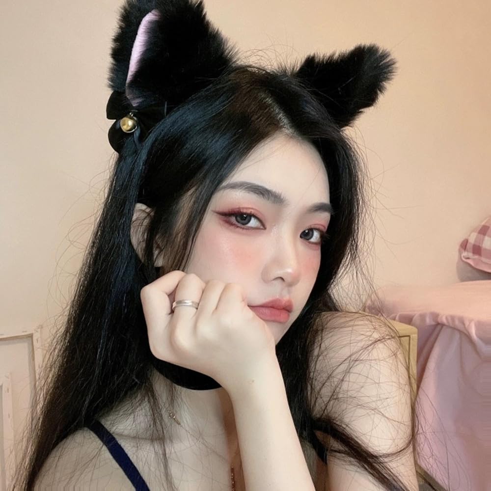 YILAIYA 5 Piece Set SM Cosplay Tools Anal Plug Tail Cat Ears Headband Bell Collar Nipple Clip SM Anal Expansion Beginner Anal Training Nipple Torture