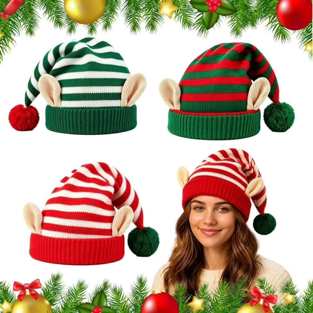 With Elf Ear Xmas Knitted Beanie Soft Warm Christmas Pointed Hat Party Elf Costume Hat Christmas