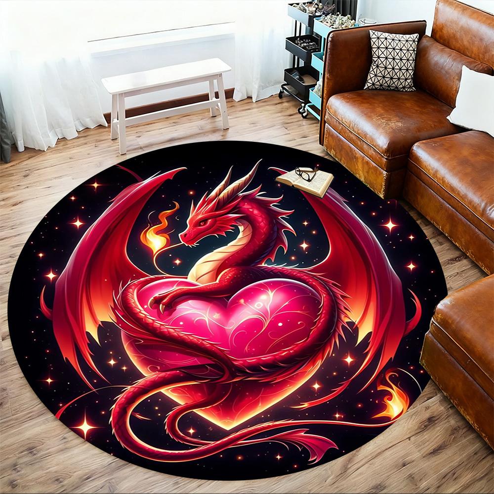 1pc Dragon Heart Round Chair mat Area Rug - Non-Slip, Floor Mat for Office, Bedroom, Ideal home decor Christmas Gift p0811471