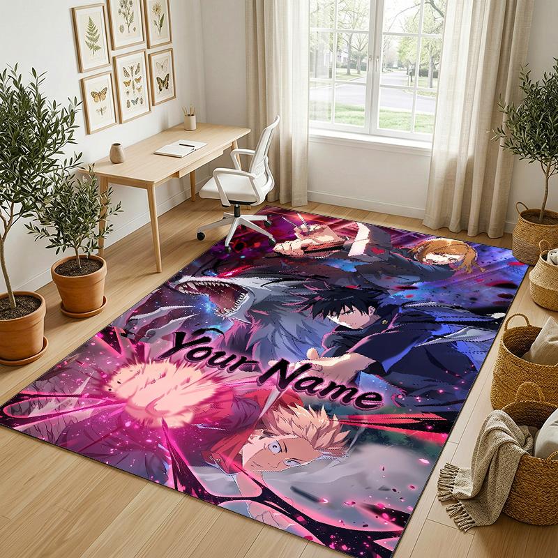 Personalized Crystal Velvet Carpet,Jujutsu Kaisen Custom Printed Name, Plush Area Rug For Home Indoor Decor