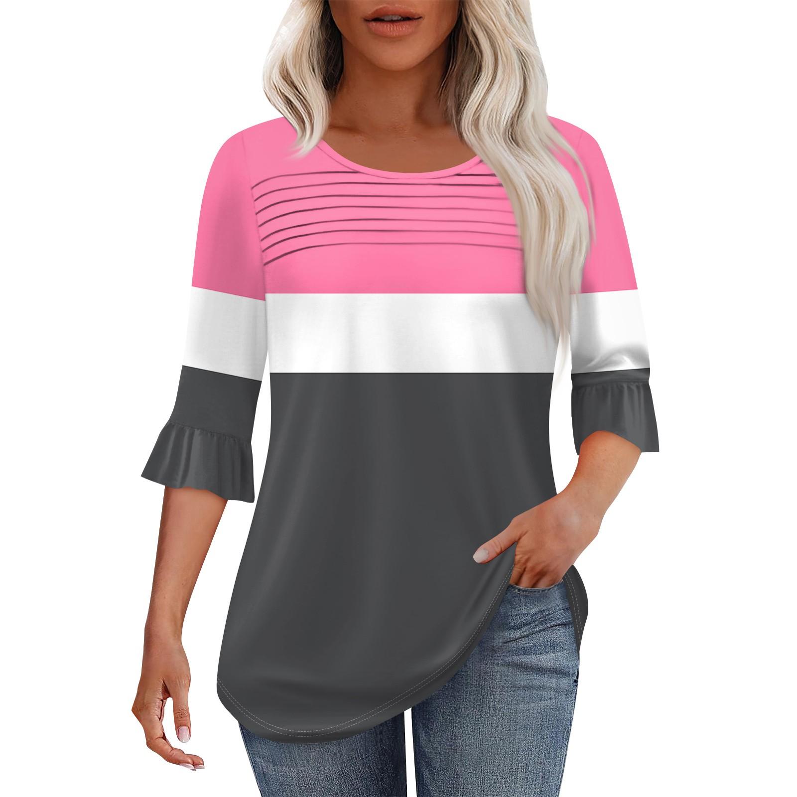 

Жіноча модна плісирована верхня частина з 3/4 рукавами та круглим вирізом XL