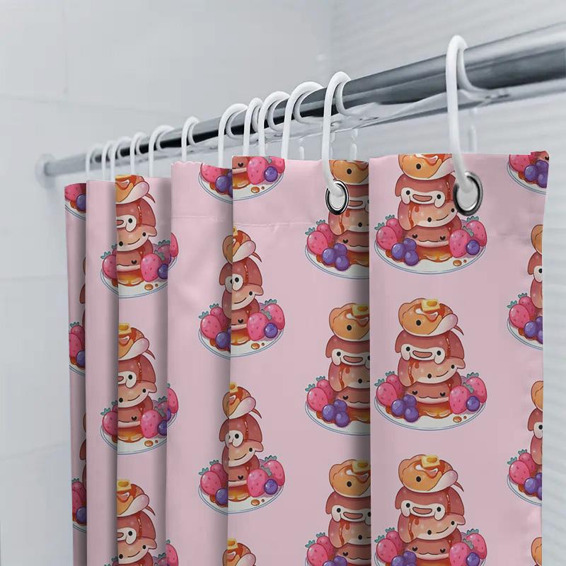 Funny Pancake Shower Curtain Set Cute Breakfast Kitchen Decor Bathroom Fabric Liner Vintage Cartoon Food Themed Washable