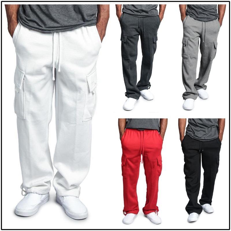 Frühling Herbst Herren Casual Multi-Taschen Lange Hose Locker Gerades Bein Arbeitshose Hose (Herren)