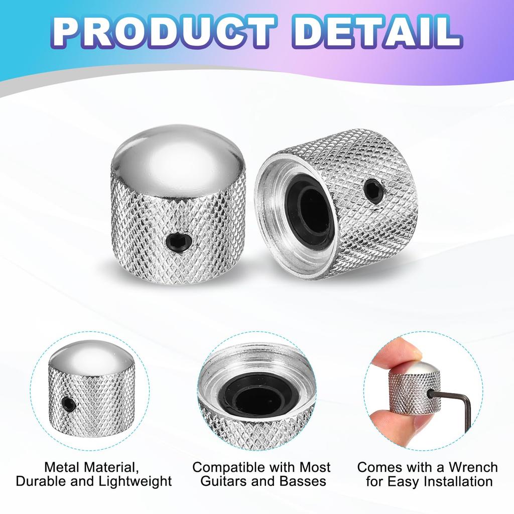 uxcell 4pcs Metal Guitar Knobs Inch Universal Volume Tone Audio Control Dome Knobs Bass Speed Control Shaft Knobs Guitar Bass Accessory Wrench