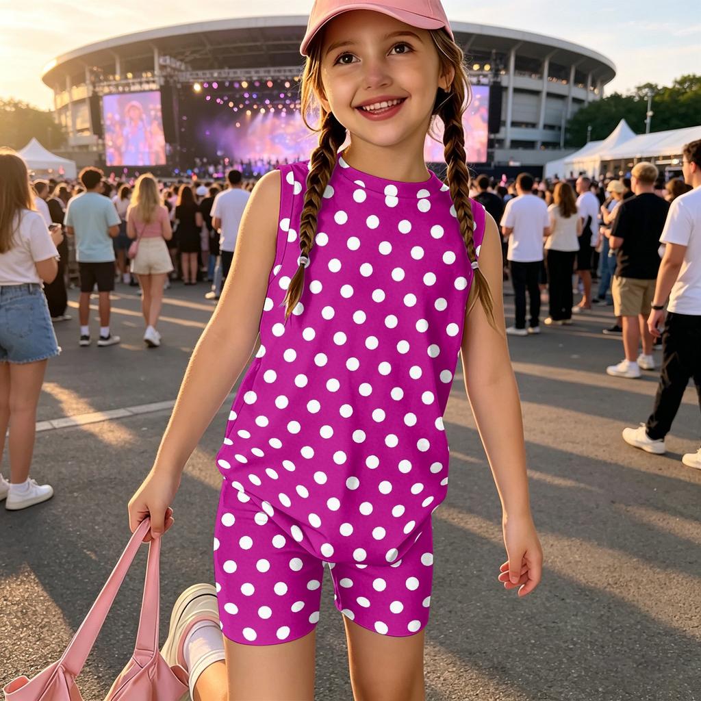 Girls Sleeveless Tank Top and Shorts Set Polka Dot Print Casual Two Piece Outfit Lightweight Summer Clothing for Kids