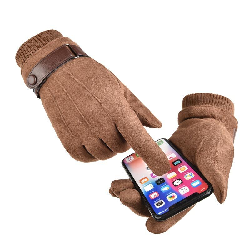 Warm Gloves for Men's Suede Gloves for Outdoor Riding and Driving Sports Plus Velvet Thickened Touch Screen Autumn and Winter Gloves