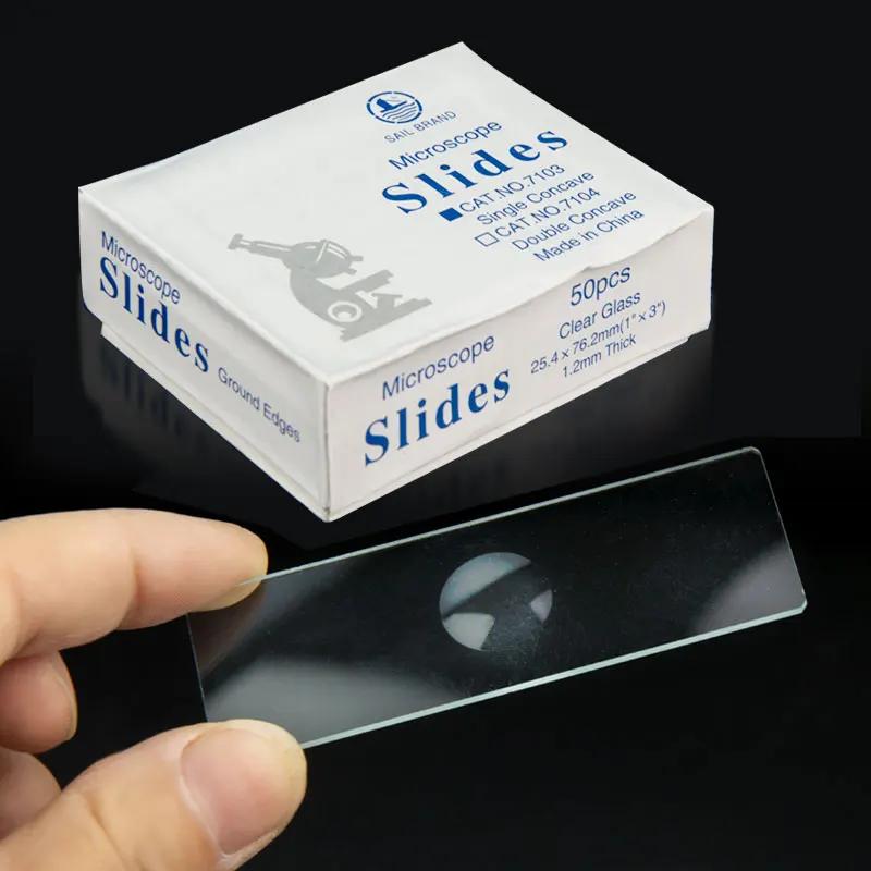 50 PCS Glass Single Concave Microscope Blank Slides Reusable for Preparation of Specimen bianco