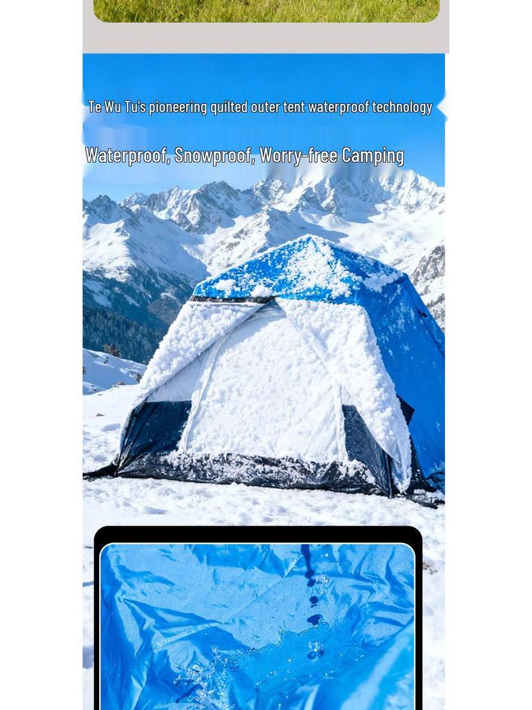 Four-Season Double-Layer Waterproof Tent with Quick-Open Design, Two Doors, Windows, and Ventilation for Camping.