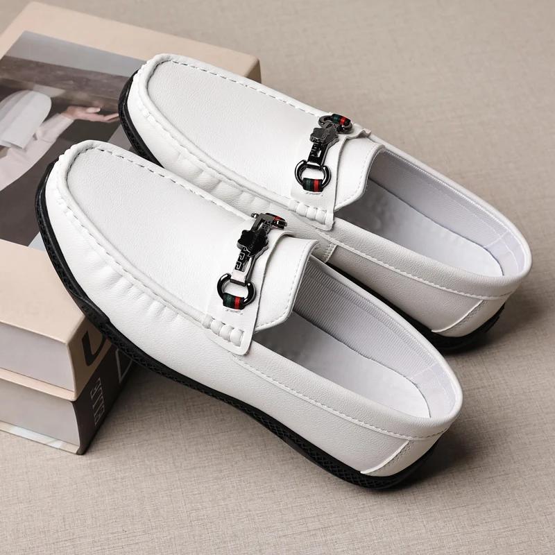 

Leather Men Casual Shoes Slip on Breathable Mens Loafers Comfortable Walking Shoes Lightweight Men Driving Shoes Zapatos Hombre 39 білий