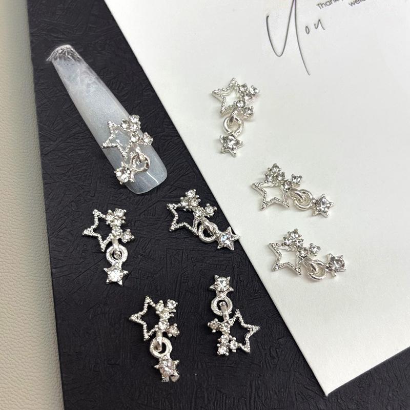 5Pcs Hollow Out Pentagram Pendant Nail Decoration Alloy Star Gold/Silver Wearable Nail Drill Accessory Nail Art Jewelry Material