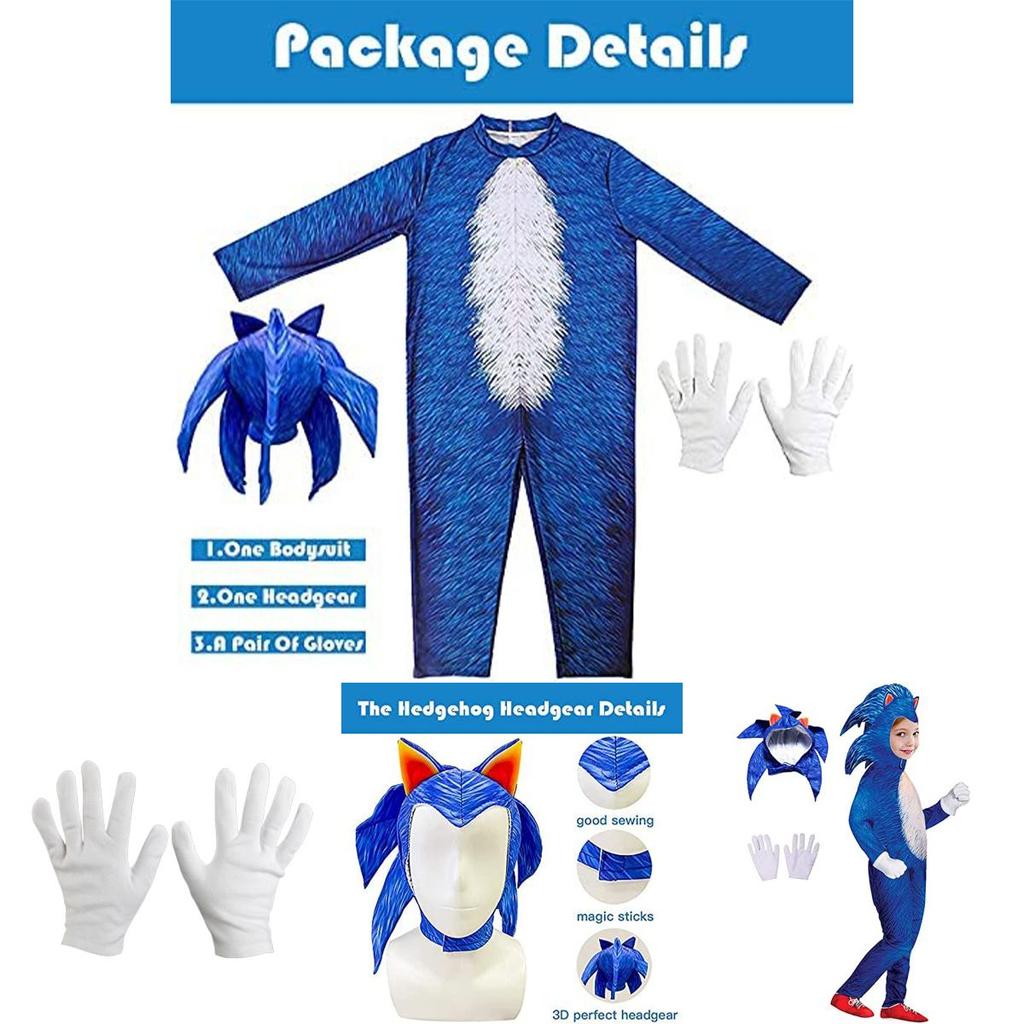 Sonic Cosplay Kostým Kombinéza Pro Děti Halloween Hra na Role