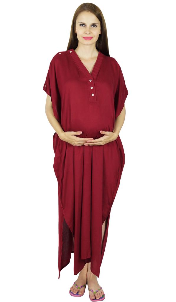 Bimba Kaftan de Maternité avec Ceinture Robe de Nuit d'Allaitement| Boutons Devant| Baby Shower