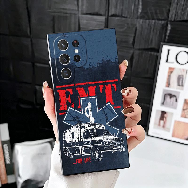 EMT EMS Ambulance Soft Phone Case for Samsung Galaxy S26 S25 Edge S24 Ultra S23 Plus S22 S21 FE S20 Black Cover Back Shell