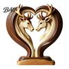 Hand Polished Wood Decor Wooden Animal Ornament with Stable Base, Double Layer Carved Figurine, Rustic Crafts for Office Heart Shape Sculpture