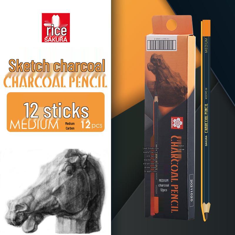 Cherry Blossom Charcoal Pencil Set - Soft, Medium, Hard for Quick Sketching & Professional Art