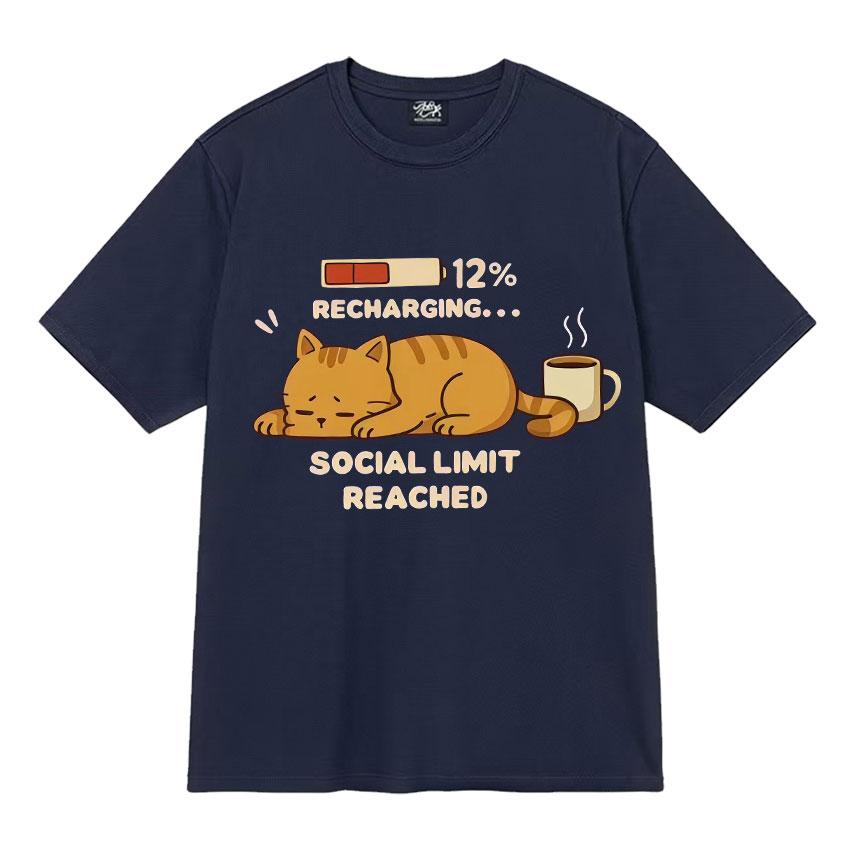 Recharging Social Limit Reached Funny Cat Meme T Shrits Fashion Graphics Mens Women T Shirt High Quality Short Sleeve Streetwear