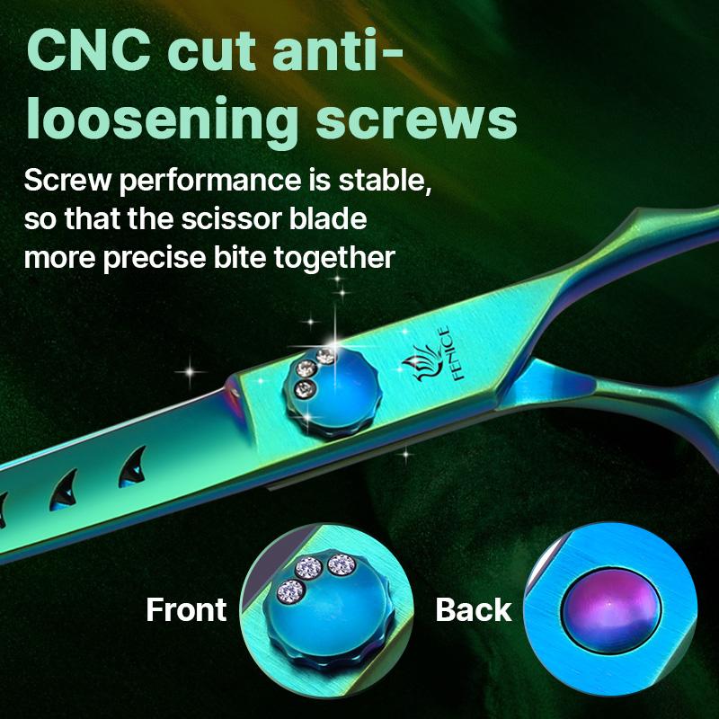 Fenice High-grade 7.0/7.5 inch JP440C Fluorescent Green Pet Grooming Scissors Shears Cutting&Curved&Thinner Set for Dog Groomer