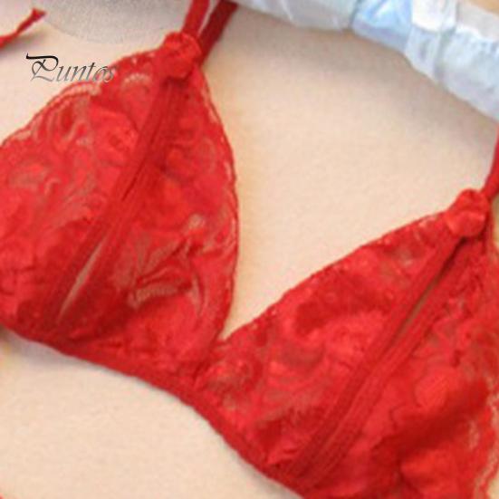 2 Pcs/Set Sexy Underwear Hollow Out Lace Solid Color Wireless Unpadded Open Crotch Elastic Spaghetti Straps Soft Lady Bra Panties Set Wedding Night