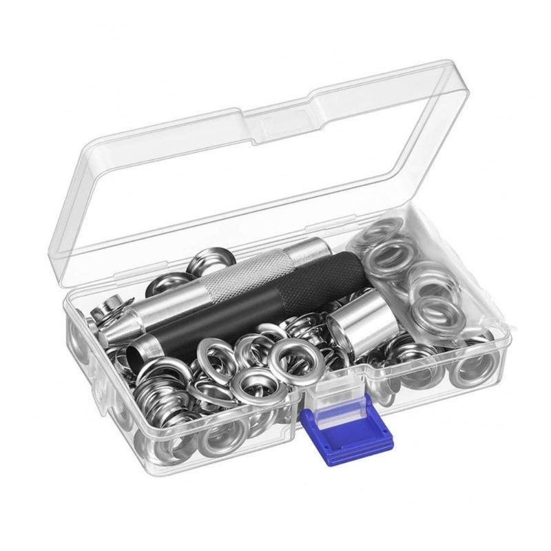 Metal Eyelets 12mm Grommet Tool Kits Eyelet Set with Storage Box Grommet Eyelets Washers Set for DIY Leather Craft