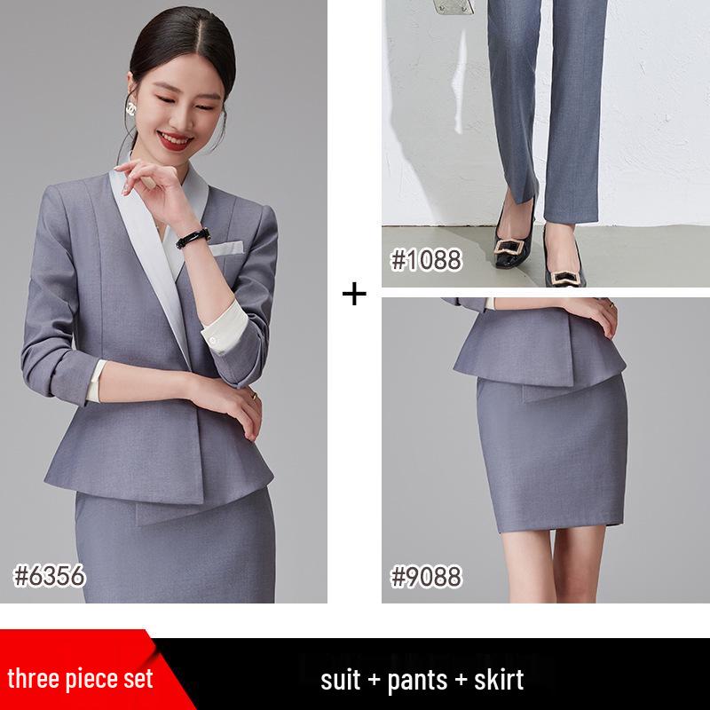 Dark Blue Women's Suit Set: Professional Attire with a Goddess Style – Perfect for Front Desk Workwear.
