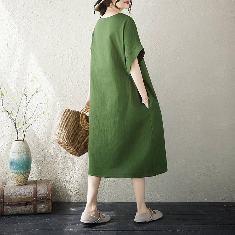 Short Sleeve Plus Size Cotton Vintage New In Dresses for Women Casual Loose Long Summer Dress