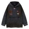 Unisex Oversized Hooded Sweatshirt With Distressed Embroidery Washed Denim Style Streetwear Casual Winter Top