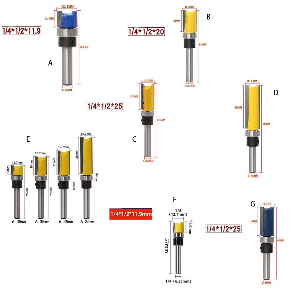 6.35mm Shank Flush Trim Router Bearing 1/2" Straight Router Bit Woodworking Dia 12.7Mm