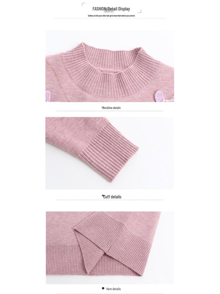 Women's Winter Half-High Neck Sweater for Middle-Aged and Elderly, Autumn/Winter Knitted Pullover