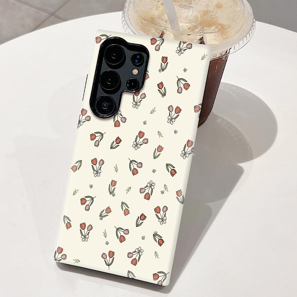 North American Station List Literary and retro tulip mobile phone case Samsung S24Plus anti-drop two-in-one film case S25