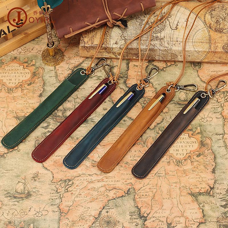 Crazy Horse Leather Pen Case: Genuine Cowhide Stationery Holder for Back-to-School