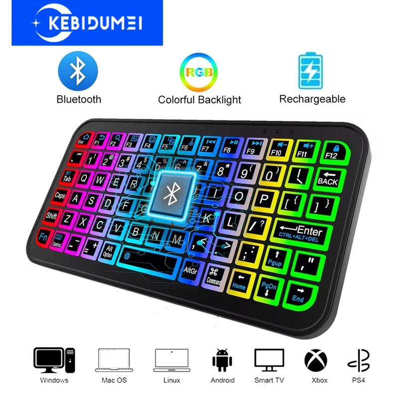 Mini bezdrátová Bluetooth 5.2 klávesnice 5palcové klávesy 7barevně podsvícená klávesnice anglická dobíjecí klávesnice pro PC Android TV box