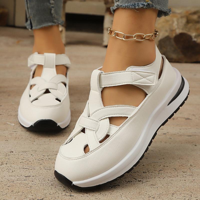 

2025 Женские сандалии Кожаная обувь Закрытый носок Дышащие сабо на каблуке Костюм Женский Бежевый Большой размер Летние Низкий каблук Спортивные 42 белый