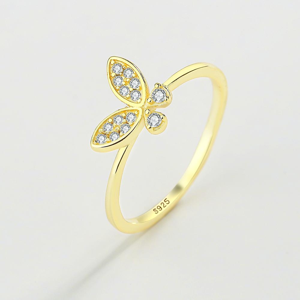 

Модное кольцо из стерлингового серебра 925 пробы для женщин, простое блестящее кольцо из 18-каратного золота с цирконом, кольцо с бабочкой, вечерние украшения, подарок на день рождения 8 золотой