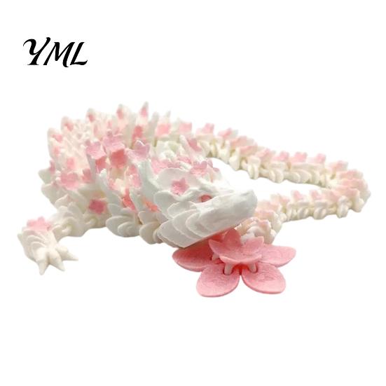 3D Printed Dragon Sculpture Cherry Blossom Toy, Articulated Flower Figurine, Stress Relief Fidget Toy Movable Joints Mythical Creature Model for Desk