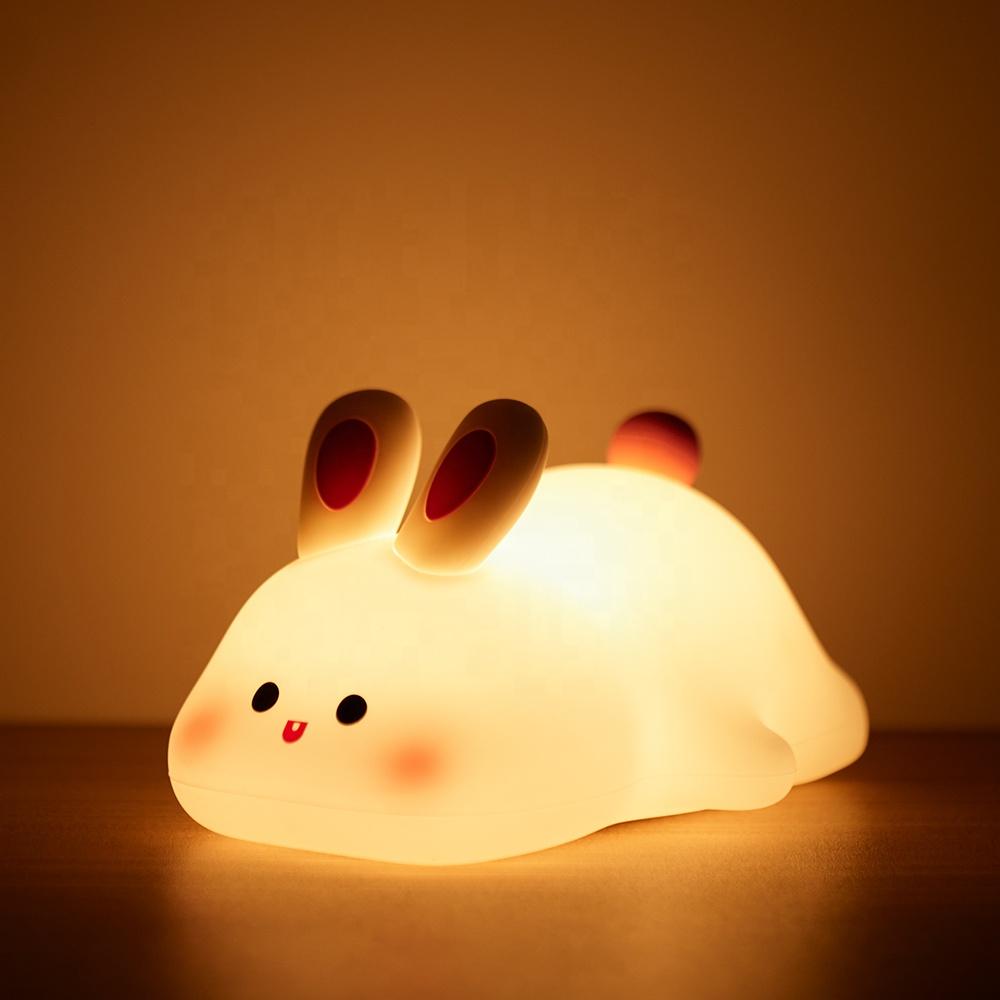 Cute Silicone LED Touch USB Rabbit Lamp Birthday Novelty Gift Timed Night Light in Warm White for Children's Bedroom