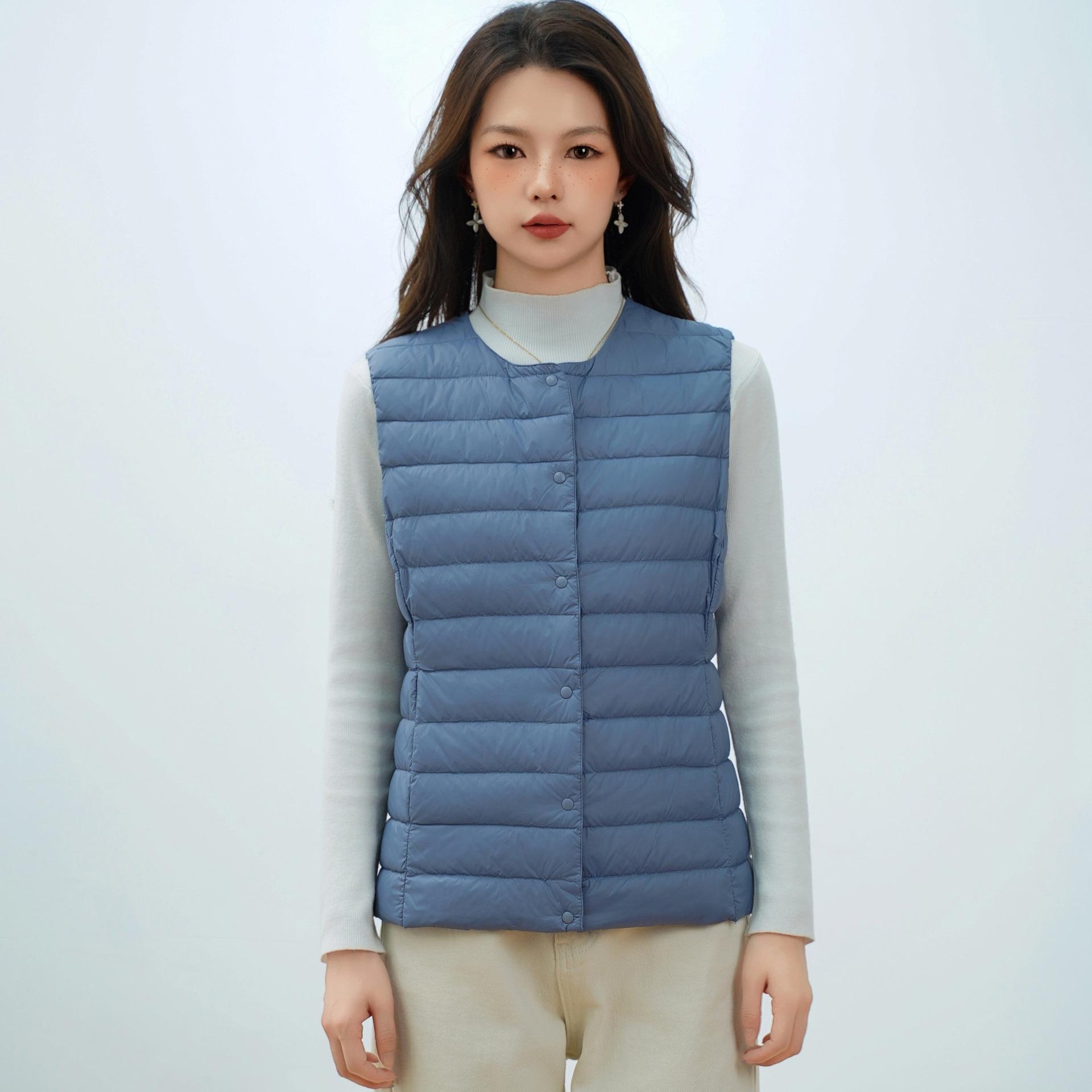 

Осенне-зимний женский жилет с круглым вырезом и V-образным вырезом, легкий пуховик, жилет на утином пуху L синий