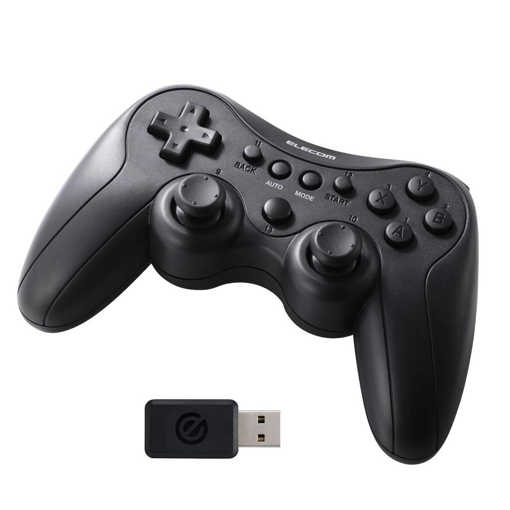 Elecom 13 Black Wireless/Wired Gamepad, XInput/DirectInput, PS-style Layout, Rechargeable, Buttons, JC-GP40SBK