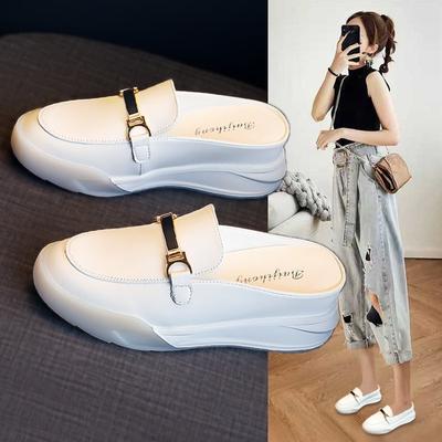Nieuwe Hoogteverhogende Halve Pantoffel, Dikgezoolde Sleehak, Coole Damesschoenen met een Neuskap